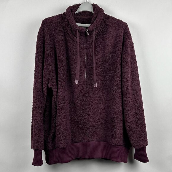 Members Mark Cozy Sherpa Pull Over Jacket Hoodie XL Plush Plum Quarter Zip-Up - Picture 1 of 11